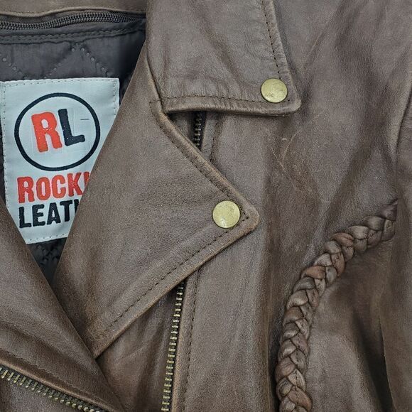 Rocking Leather Motto Style Brown Jacket With Removable Quilted Liner Size 38 - Picture 4 of 13